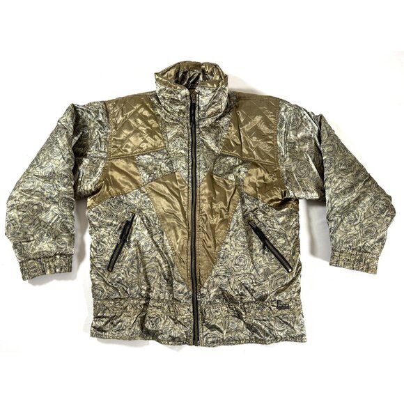 Vintage Edelweiss Skiwear Metallic Gold Paisley Ski Jacket M 80s 90s Retro Puffe - Picture 5 of 15